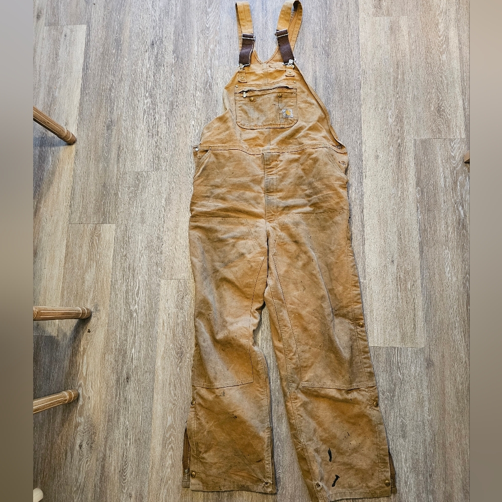 Carhartt Bibs khacki overalls brown work wear insulated - Picture 2 of 16